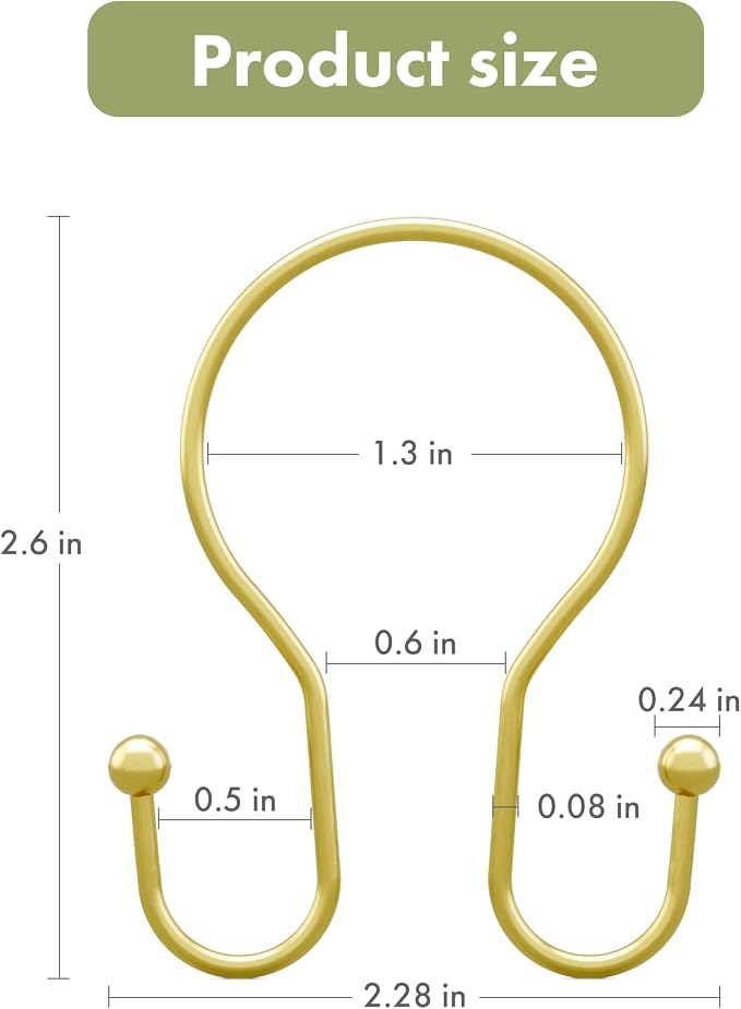 AmazerBath Shower Curtain Hooks Gold Shower Curtain Rings, Simple Double Hook - Image 6