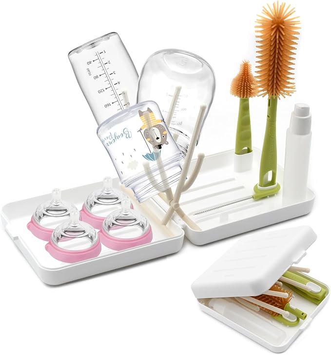 Portable Baby Bottle Brush Kit Premium Silicone Bottle Cleaner Brush, Nipple by Ismosm