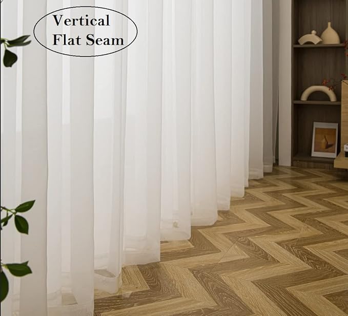 PI Ivory Sheer Curtains Short Panels,Grommet Top Airy Voile Window Curtain for Kitchen/Bay Window 2 Panel (Ivory, W52XL45)
