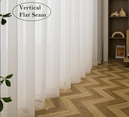 PI Ivory Sheer Curtains Short Panels,Grommet Top Airy Voile Window Curtain for Kitchen/Bay Window 2 Panel (Ivory, W52XL45)