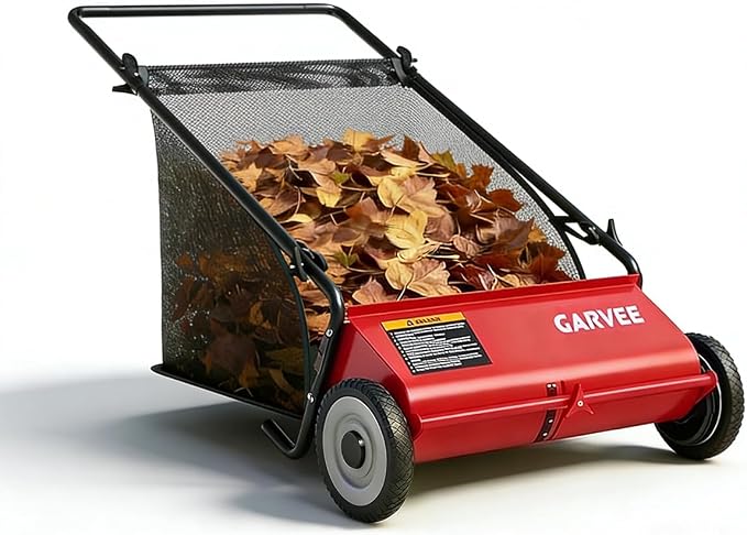Push Lawn Sweeper, 26 in Width Enhanced 4-Brush System, 7 ft Capacity Heavy by GarveeLife