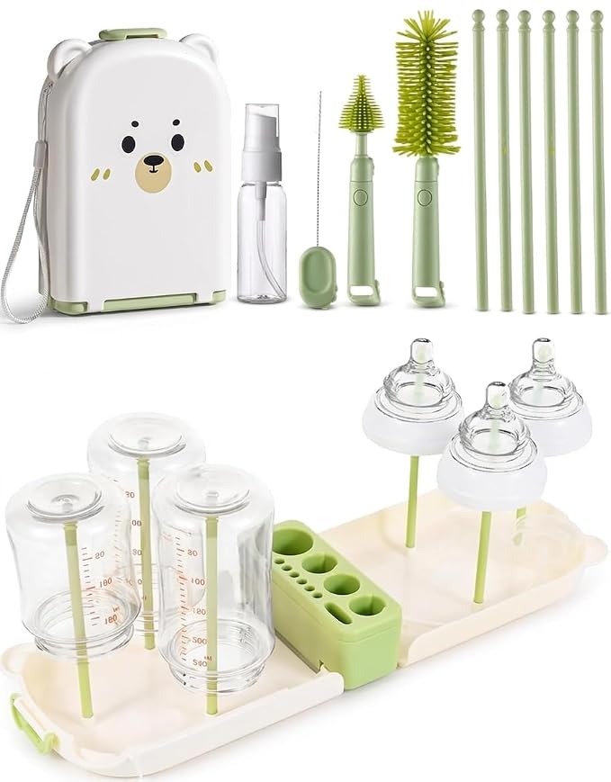 Travel Bottle Cleaner kit, 7in1 Baby Toddler Travel Essential Silicone Bottle by TheNorthwayOneStore