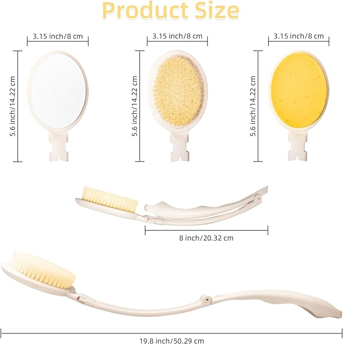 LFJ 19" Long Handle Shower Sponge Brush Set, 3 in 1 Body Brush, Bath Sponge and - Image 3