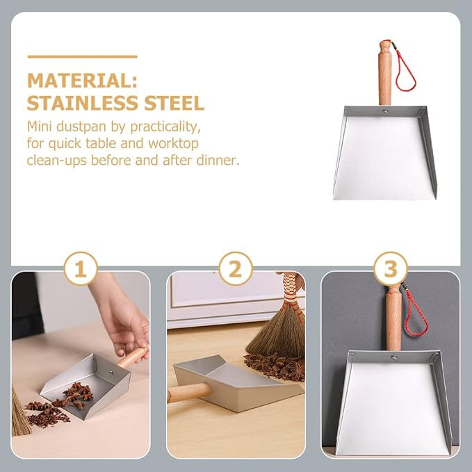 VOSAREA Mini Dustpan Stainless Steel Small Dustpan Portable Short Handle - Image 8
