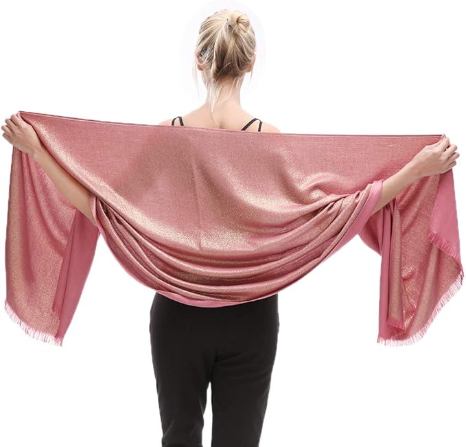 LMVERNA Women's Sparkling Metallic Soft Pashmina Shawls and Wraps Scarf in Solid Colors