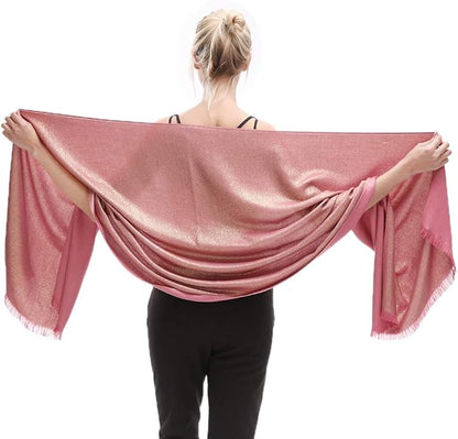 LMVERNA Women's Sparkling Metallic Soft Pashmina Shawls and Wraps Scarf in Solid Colors