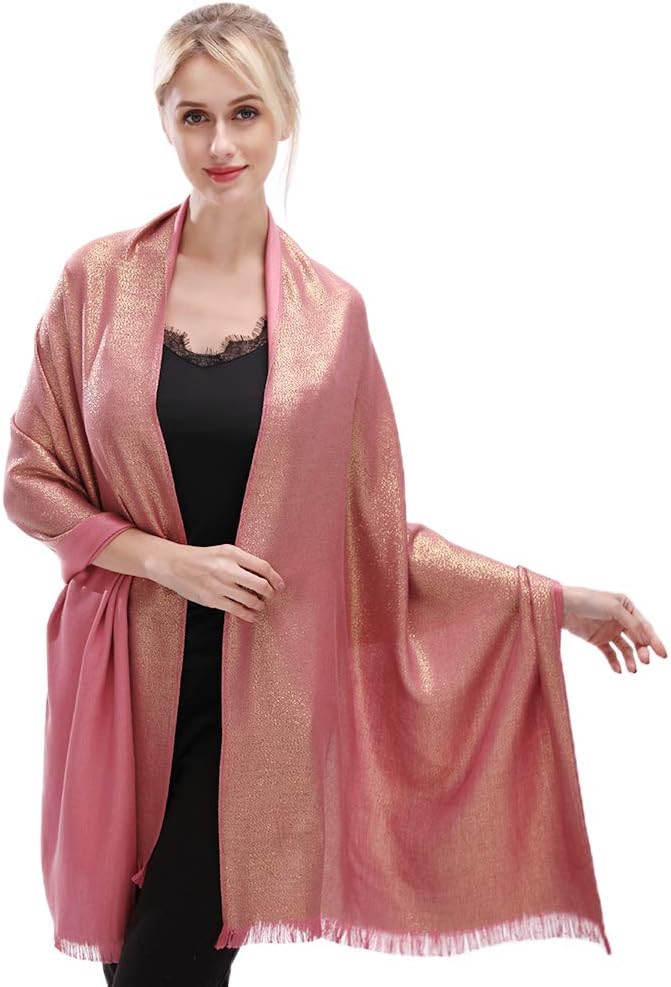 LMVERNA Women's Sparkling Metallic Soft Pashmina Shawls and Wraps Scarf in Solid Colors