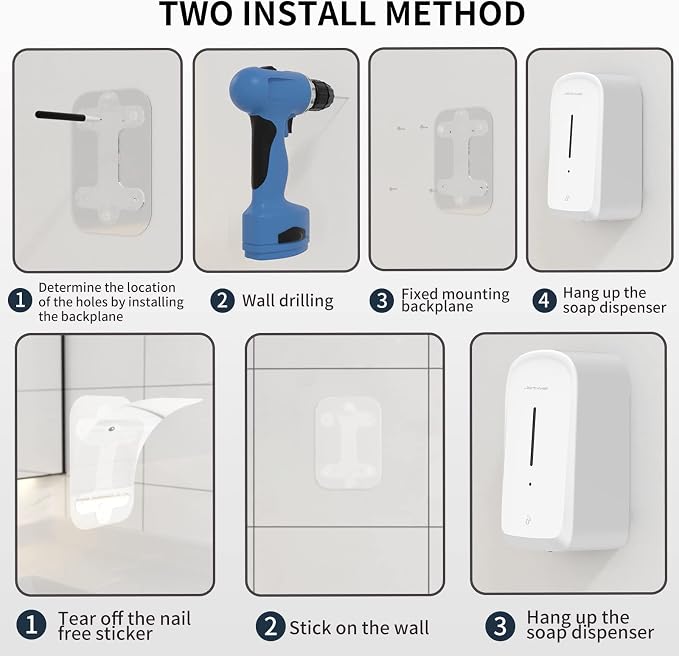 JETWELL Automatic Touch-Less Wall Mount Hand Soap Dispenser Liquid Drop Battery - Image 6