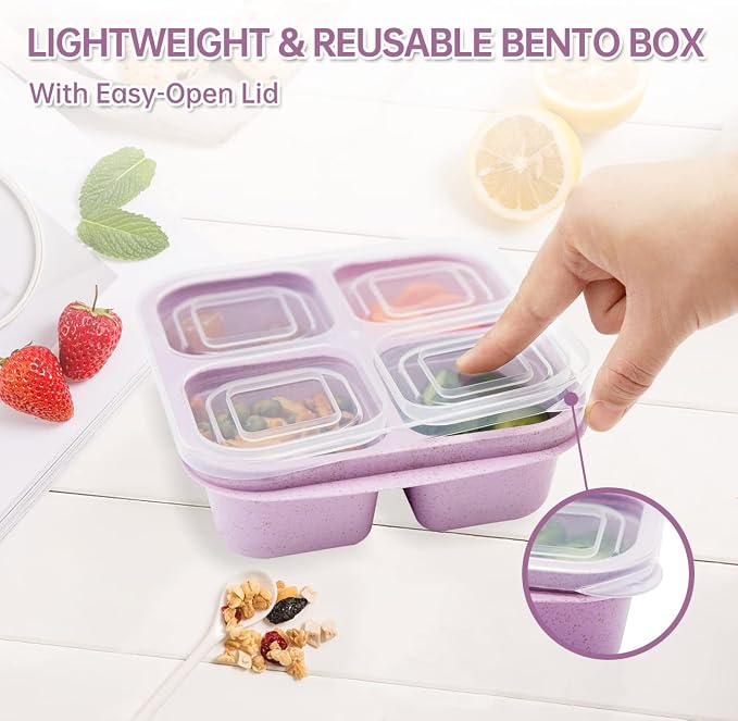 5 Pack Bento Lunch Box, 4 Compartment Snack Containers, Divided Snack Box - Image 5