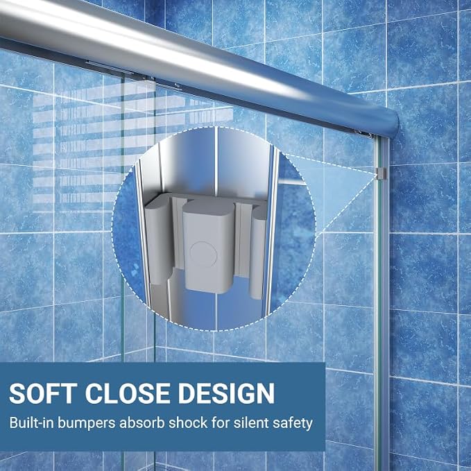 Glass Sliding Shower Door 56-60" W x 72" H, Semi Frameless Double Sliding - Image 6