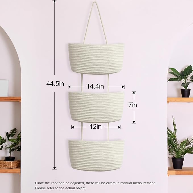 TeoKJ Over the Door Hanging Baskets, 3-Tier Woven Cotton Storage Organizer Bag - Image 8