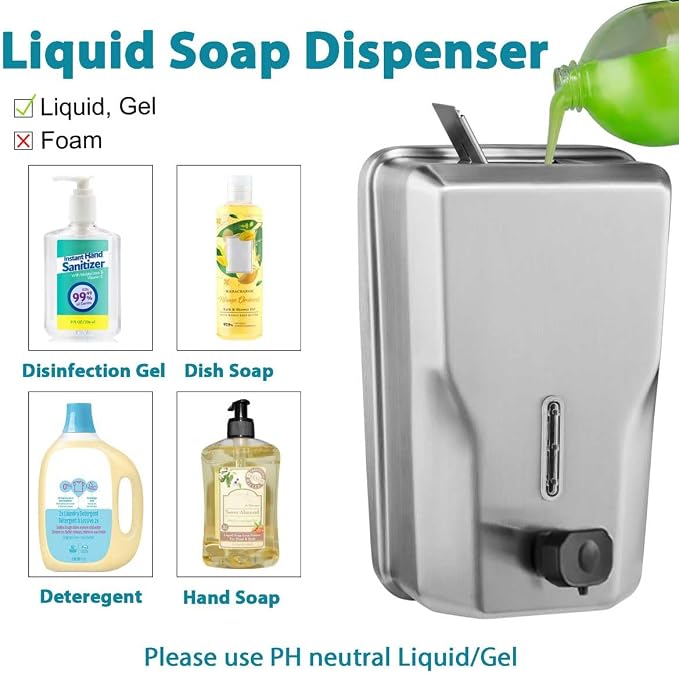 Commercial Stainless Steel Soap Dispenser – 47.3oz Large Capacity Wall Mount - Image 3