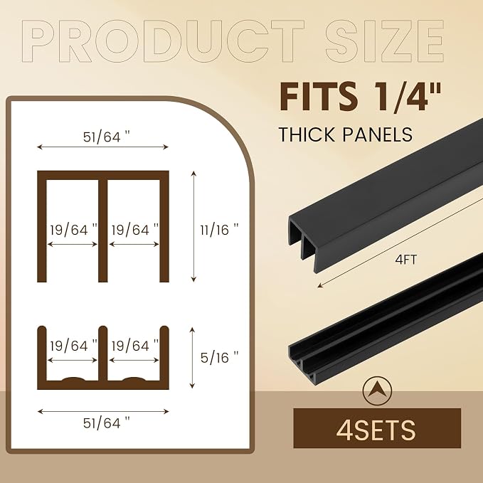 Fancat 4 Sets Plastic Sliding Door Track, 1/4" Thick Panels Glass Cabinet - Image 3