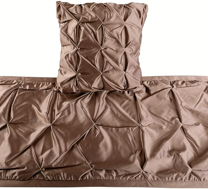 The HomeCentric Beige Bed Runner Without Pillow Cover, Twin Size 53"x18" Decorative Bed Runner, Beige Satin Bed Scarf in Pintucks - Satin Ballet Swirl
