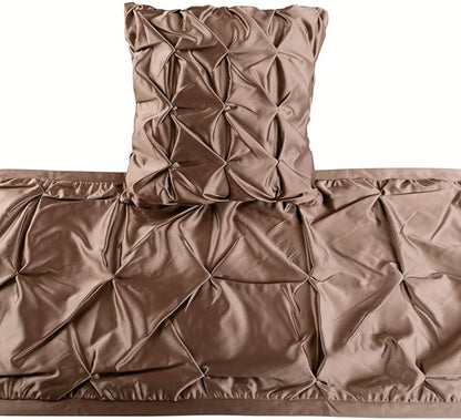 The HomeCentric Beige Bed Runner Without Pillow Cover, Twin Size 53"x18" Decorative Bed Runner, Beige Satin Bed Scarf in Pintucks - Satin Ballet Swirl