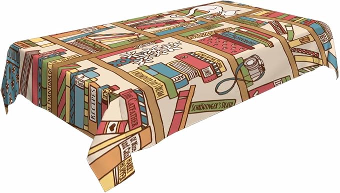 Books on Bookshelf Rectangular Tablecloth Cute Sleeping Cat Kitten in Library - Image 2