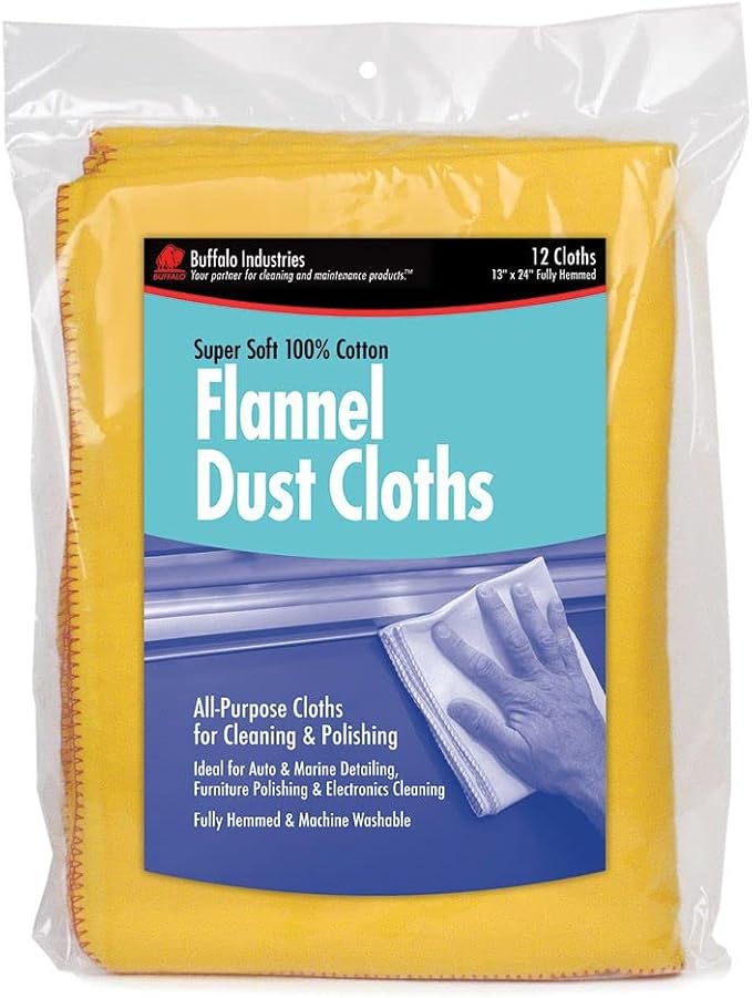 Buffalo Industries 13" x 24" 100% Cotton Fully Hemmed Yellow Flannel Dust Cloths - Image 2