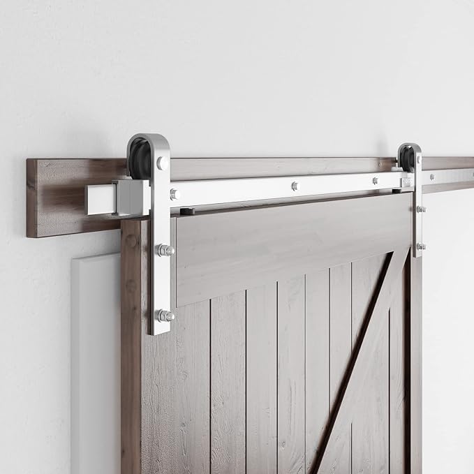 SMARTSTANDARD 8 Feet Brushed Nickel Barn Hardware Kit-Heavy Duty Sliding - Image 4