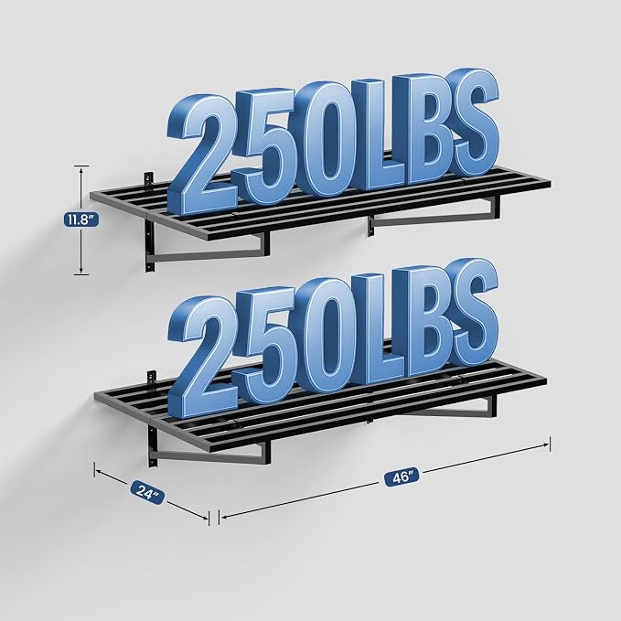 3-Pack Garage Wall Shelves, 750 lbs Capacity, Steel Garage Organization Shelving - Image 3