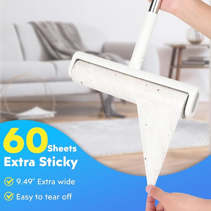 9.49'' Extra Sticky Large Lint Roller Refills, and Pet Hair Cleaning, 60 Sheets - Image 3