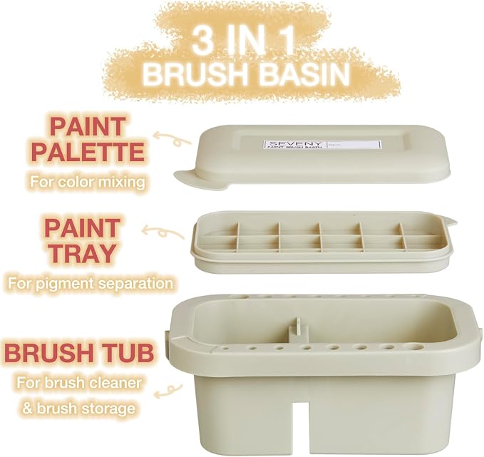 SEVENY Paint Brush Basin with Palette, Painting Art Supply Storage Organizer - Image 6