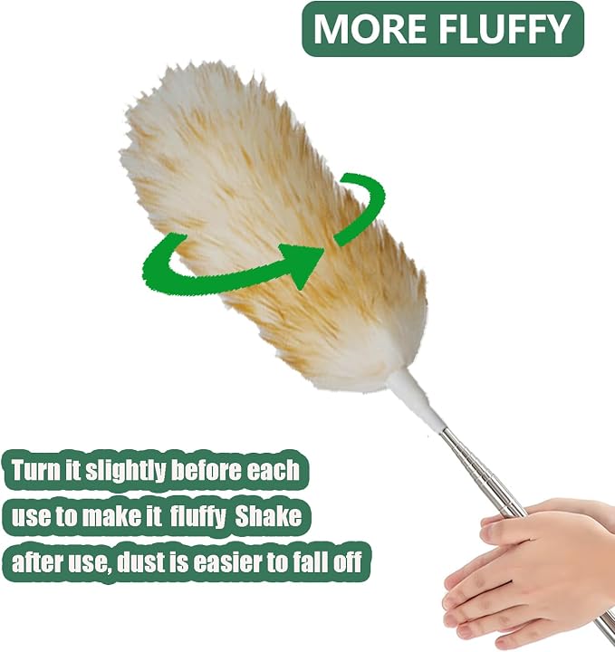 Lambswool Feather Duster with Extension Pole up to 85inch, Extendable Feather - Image 4