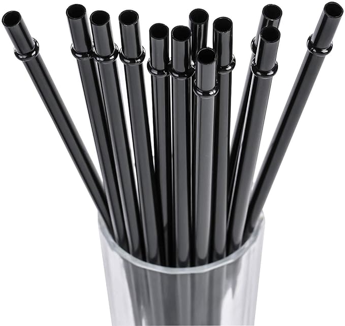 DAKOUFISH 13 Inch Long Black Reusable Plastic Replacement Drinking Straws by Dakoufish