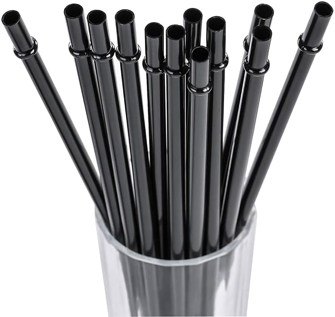 DAKOUFISH 12 Inch Long Black Reusable Plastic Replacement Drinking Straws by Dakoufish