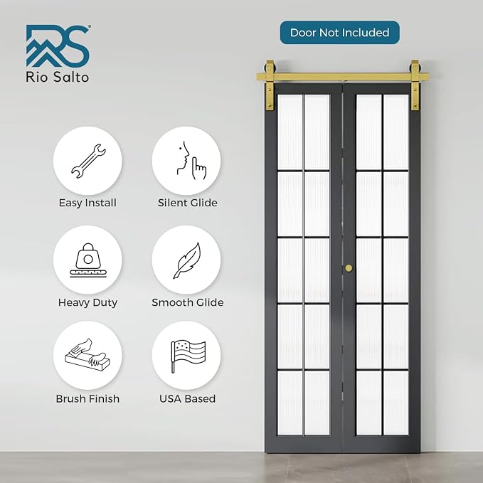 Rio Salto Gold Bifold Sliding Barn Door Hardware Kit Heavy Duty Metal Track - Image 9