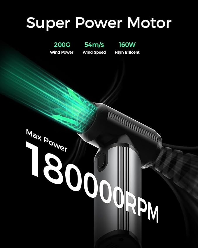 EG evoger Electric Air Duster, 180000RPM Super Power Handheld Cordless Air - Image 2