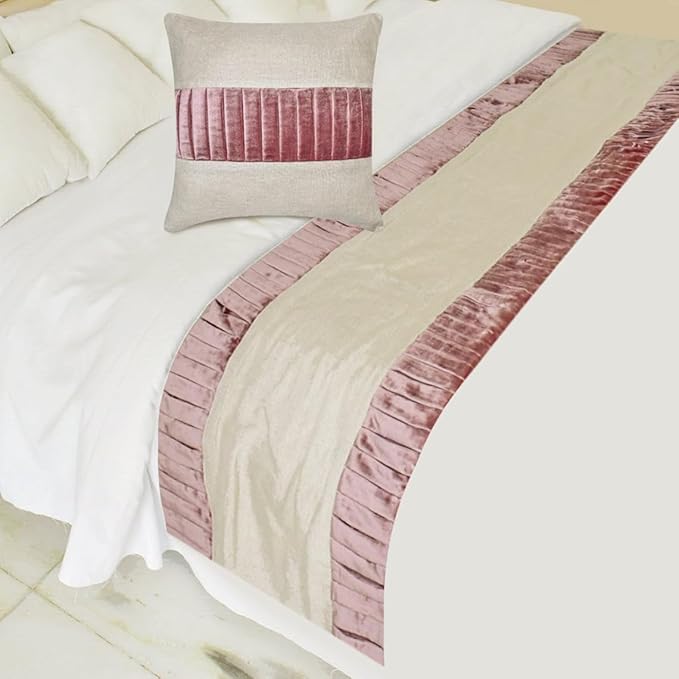 The HomeCentric King/Queen/Twin Purple Decorative CA King 86"x18" Bed Runner Without Pillow Cover, Patchwork, Pintucks Bed Scarf on Velvet Fabric - Layer by Layer