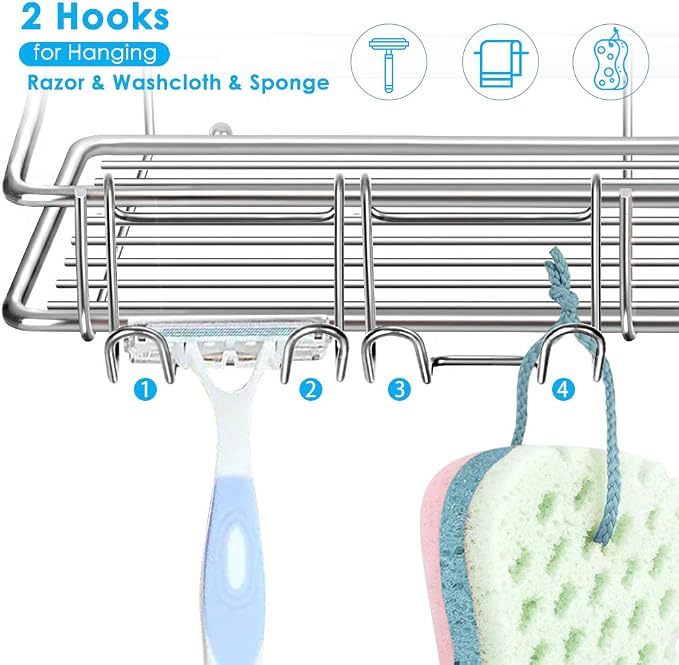 Nieifi Shower Caddy Shelf with Hooks Storage Rack Organizer Adhesive Stainless - Image 3