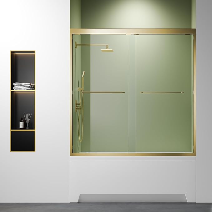 60"x 62" Brushed Gold Bathtub Shower Door, ANSI/SGCC Certified 6mm Tempered by Glazenclos