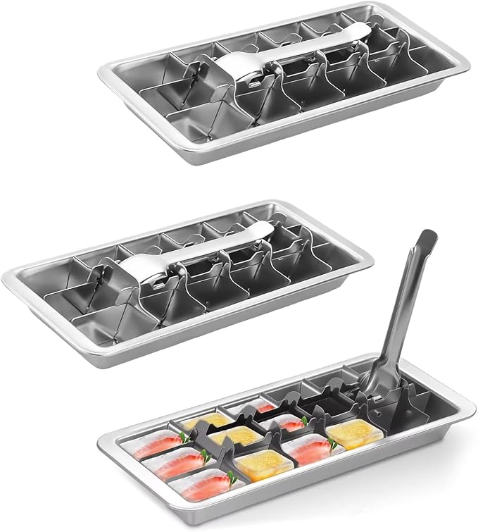 3 Pack 18-Slot Ice Cube Trays Stainless Steel by Clipore
