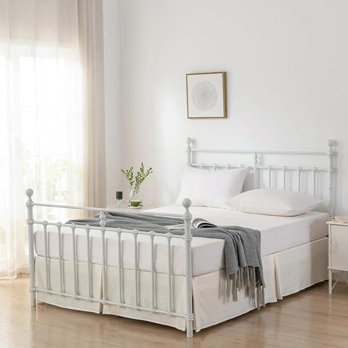 Twin Bed Skirt - 14 Inch Drop with Split Corners, Ivory Pleated Waffle Weave Bed Skirt, Tailored Dust Easy Fit, Machine Washable (14" Twin)