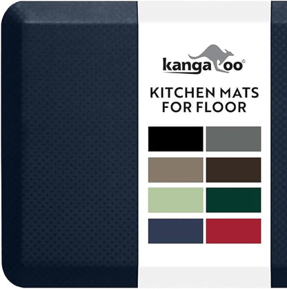 KANGAROO Thick Ergonomic Anti Fatigue Mats for Kitchen Floor, 70x24 Runner, Cushioned Standing Office Desk Mat, Waterproof Scratch Resistant Topside, Supportive All Day Comfort Padded Foam Rugs, Navy
