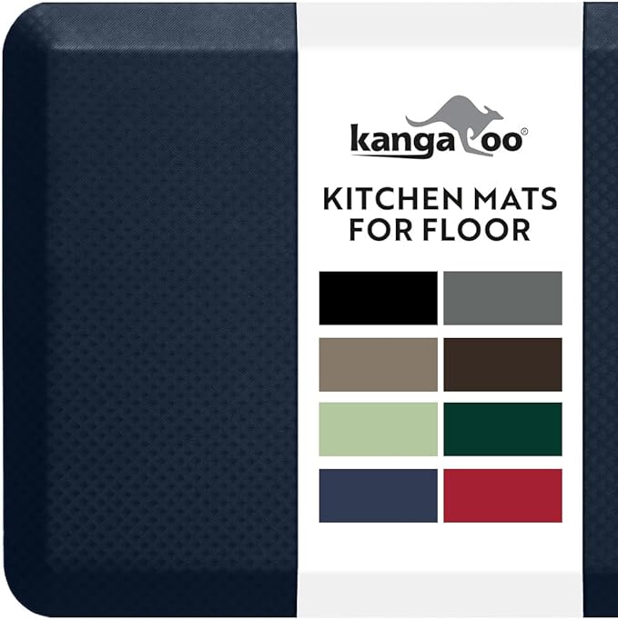 KANGAROO Thick Ergonomic Anti Fatigue Mats for Kitchen Floor, Cushioned Standing Office Desk Mat, Waterproof Scratch Resistant Topside, Supportive All Day Comfort Padded Foam Rugs, 20x32, Navy