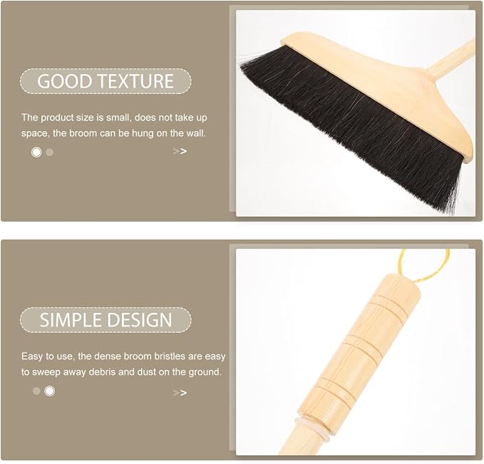 Mikikit Horsehair Broom with Long Handle Soft Pine Bristles Anti-Static Home - Image 5