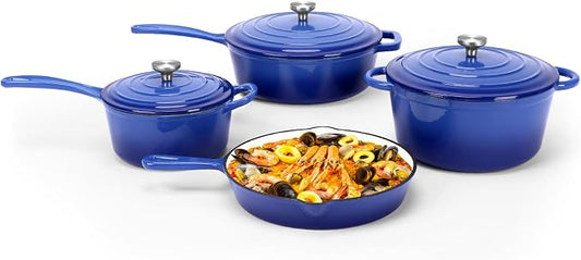 QuliMetal Nonstick Enameled Cast Iron Cookware Set, 4-Pcs Pots and Pans by QuliMetal