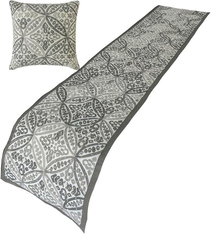 The HomeCentric King/Queen/Twin Gray Designer King 90"x18" Bed Runner Without Pillow Cover, Moroccan, Pearl, Geometric & Embroidered Bed Scarf on Embroidered Fabric - Meryem