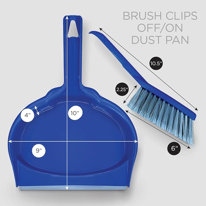 LOLA Clip On Dust Pan & Brush Set, w/Easy Dust, Dirt & Debris Catching Rubber - Image 2
