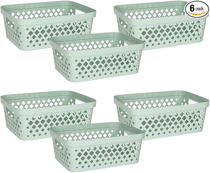 Glad Plastic Storage Basket Set, Value Pack of 6 | Open Storage Bins by GladTrashFoodStorage