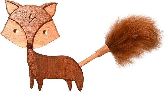 Cute Little Fox for Home Office Decor Small Wooden Feather Duster Lambswool by RiLiKar