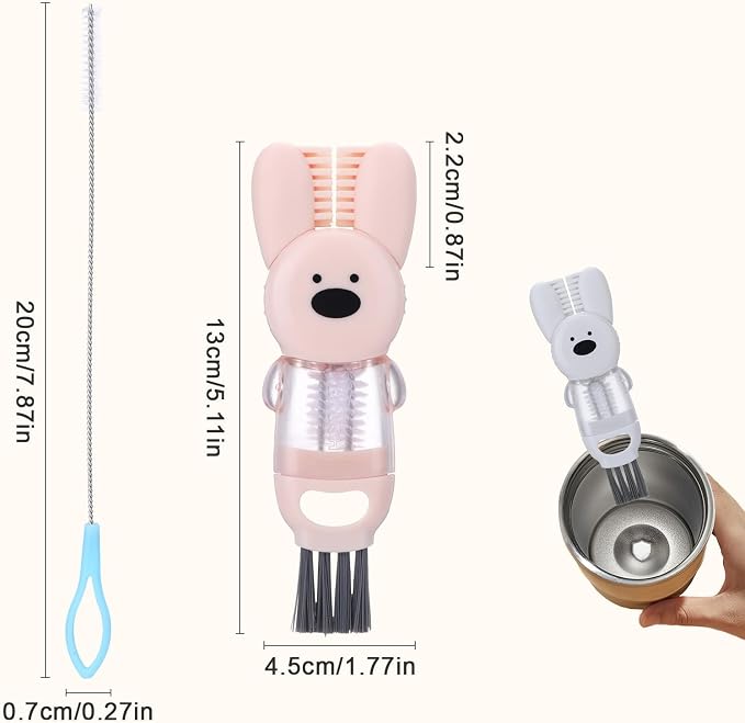 4 in 1 Water Bottle Brush, Cute Rabbit Cup Lid Cleaning Brush Tool Set - Image 2