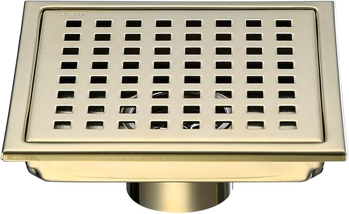 RANDOM Brushed Gold Shower Drain Square 6 Inch Shower Floor Drain by RANDOM