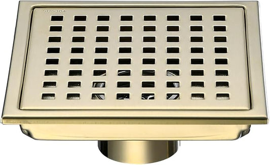 RANDOM Brushed Gold Shower Drain Square 6 Inch Shower Floor Drain by RANDOM