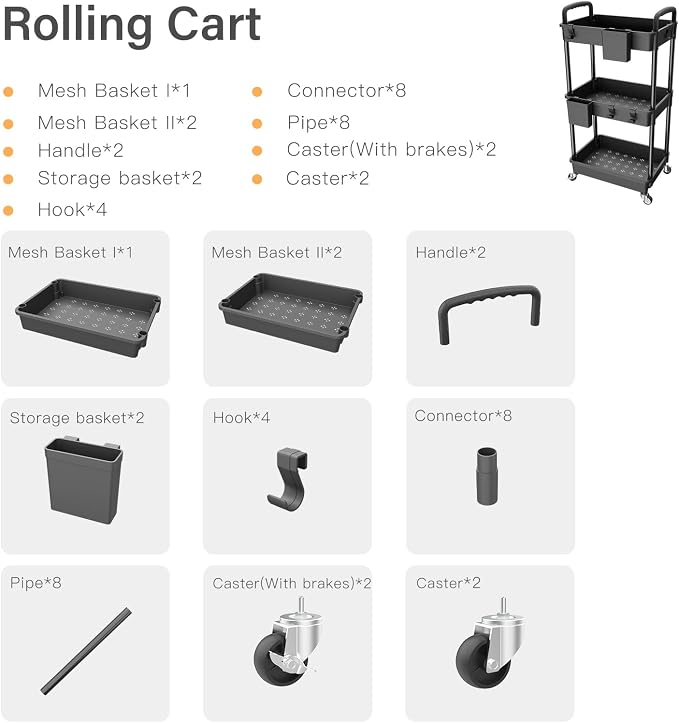 3 Tier Rolling Utility Cart - Image 4