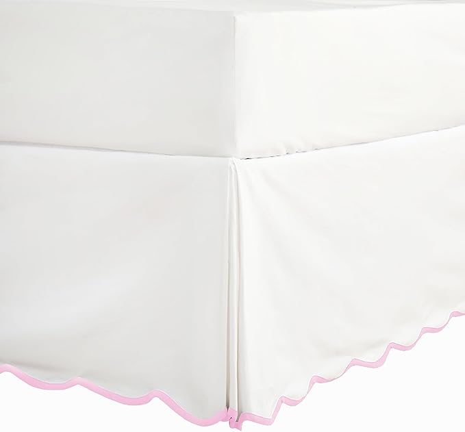 HIG Off-White Chic Full Bed Skirt - Easy Fit Scallop Edge Pleated Bedskirts, 14 Inch Drop Anti-Slip Dust Ruffle, Thick Fabric for Enhanced Privacy, Pre-Washed for Long-Lasting Use(N60022)