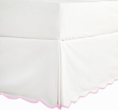 HIG Off-White Chic Full Bed Skirt - Easy Fit Scallop Edge Pleated Bedskirts, 14 Inch Drop Anti-Slip Dust Ruffle, Thick Fabric for Enhanced Privacy, Pre-Washed for Long-Lasting Use(N60022)