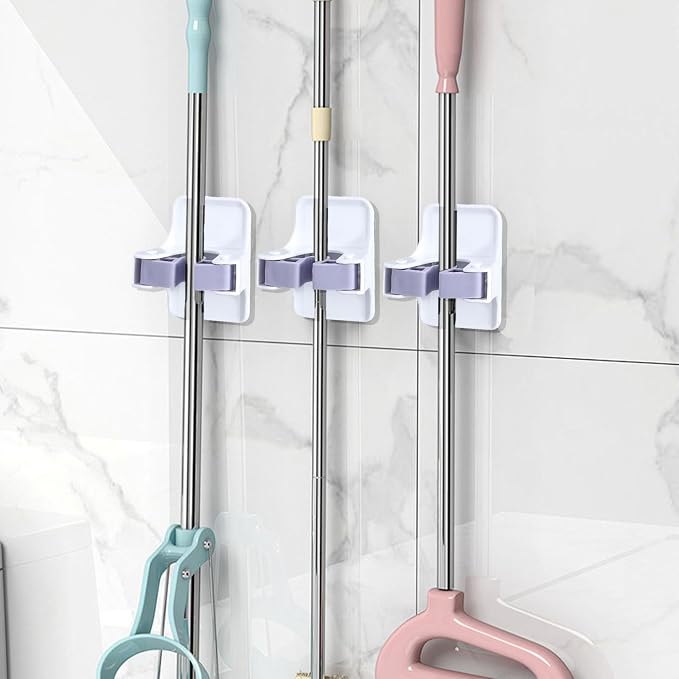 4 Pack Mop and Broom Holder Wall Mount, Self Adhesive Broom Hanger, Mop Gripper - Image 5